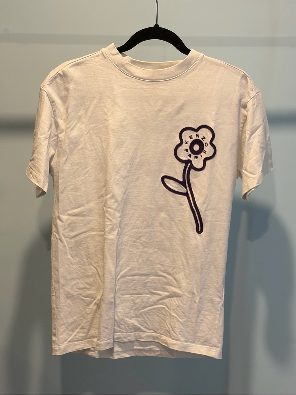 Kenzo Paris Rue Vivienne Oversize Embroidered Flower Tee White